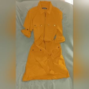 Mustard yellow cargo shirt dress